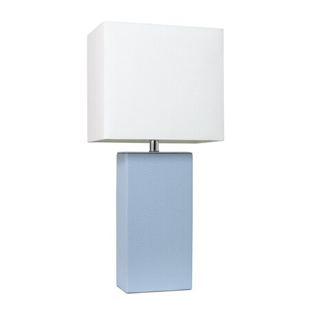 21 Leather Base Modern Table Lamp With White Rectangular Fabric Shade, Periwinkle